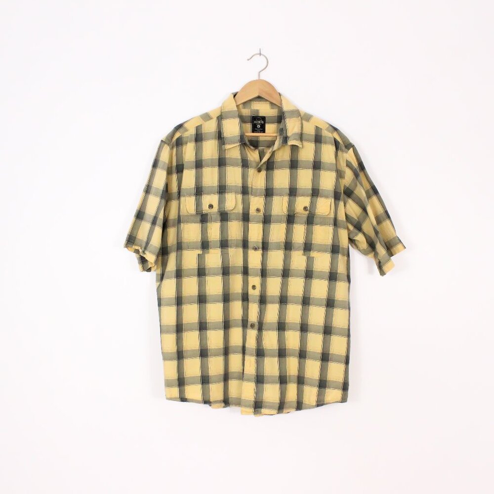 *Redhead Yellow and Grey Plaid Button Down T Shirt